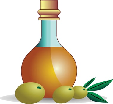 Olive oil bottle with olives and olive leaves around it vector illustration, Olive Oil Jar stock vector image