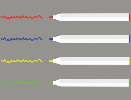 Colored markers and strokes. Highlighter line of pen marker, marker color stationery. Vector illustration