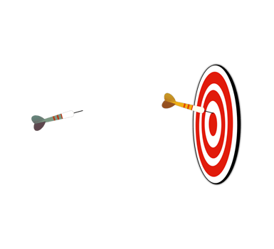 Dartboard with Darts, three typical dart arrows center shot, achieve target concept, holding dart to target bullseye to win in business strategy goal achievement winning to success, transparent PNG