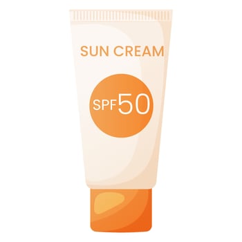 Sunscreen cream, lotion tube. Sun protection cosmetic vector illustration isolated on white.