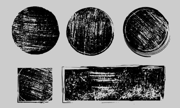 Black Grunge post Stamps Collection, Circles. Banners, Insignias, Logos, Icons, Labels and Badges Set . vector distress textures. Vector illustration blank shapes isolated on gray background