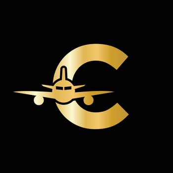 Letter C Travel Logo Concept With Flying Air Plane Symbol vector