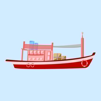 Fishing boat, boat for fisherman, angler in flat vector illustration design