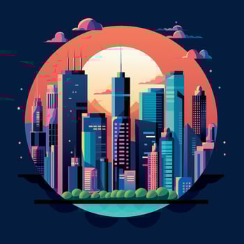Futuristic city at night Vector Illustration