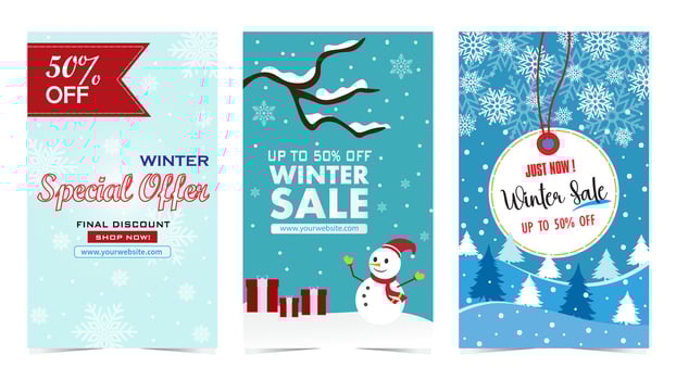 Set of Winter Sale Vector and Illustration. Winter Sale Blue Background.