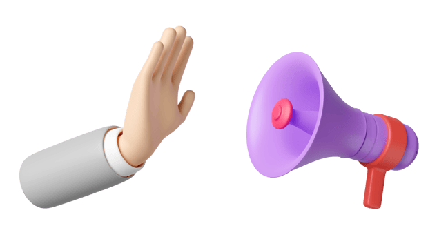 3d hand stop with megaphone isolated. Don't use the sound, 3d render illustration png