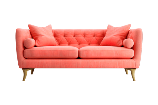 Sofa deco style in pink isolated on transparent background. Front view. Series of furniture. png