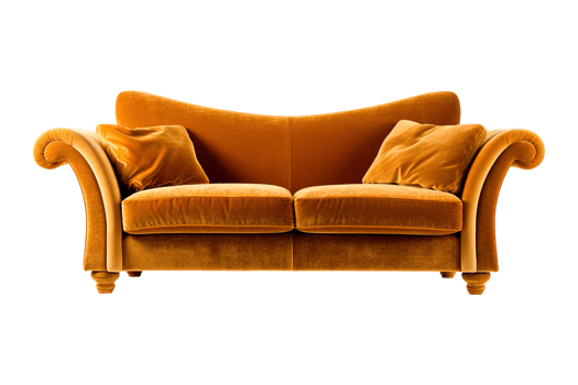 Sofa deco style in brown isolated on transparent background. Front view. Series of furniture. png