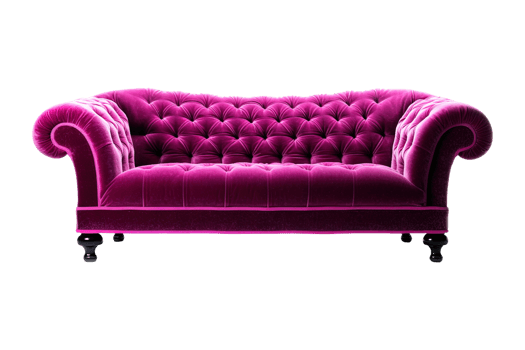 Sofa deco style in purple isolated on transparent background. Front view. Series of furniture. png