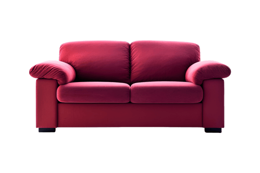 Sofa deco style in red isolated on transparent background. Front view. Series of furniture. png