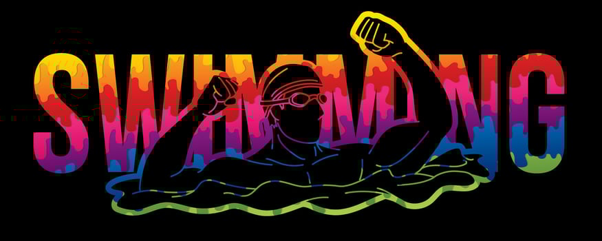 Swimming Text with Swimmer Cartoon Sport Graphic Vector