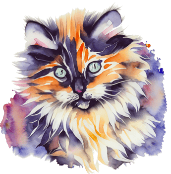 Cute furry cat with bright watercolors Al Generative png
