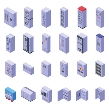 Electric switchboard icons set isometric vector. Work engineer vector