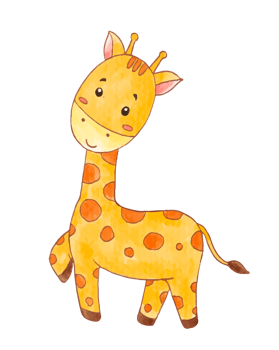 Watercolor of giraffe cartoon character png
