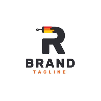 Letter R Logo with Paint Brush - Alphabet R with Paint Brush Logo Design vector