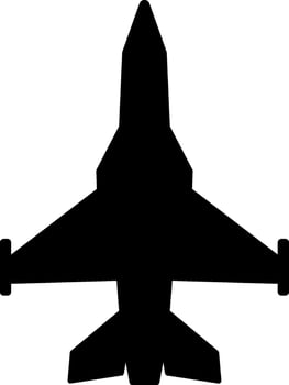 Jet icon vector illustration. Military jet silhouette for icon, symbol or sign. Fighter jet symbol for design about military, war, battlefield, plane, aerial, aircraft and air strike