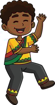 Happy Afro Boy Dancing Cartoon Colored Clipart vector