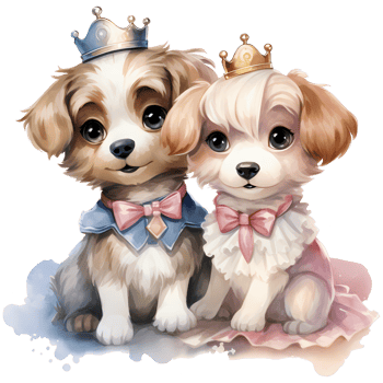 Cute Dog Princess and Prince Costume Illustration png