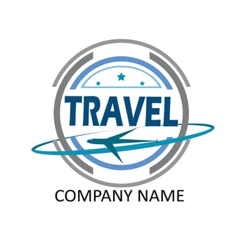 vector travel illustration with airplane around circle, great to use for bred emblem logo label sticker