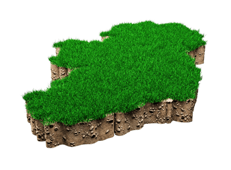 Ireland map soil land geology cross section with green grass and Rock ground texture 3d illustration png