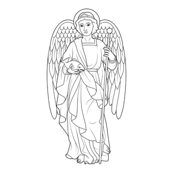 Saint Raphael Archangel Vector Illustration Outline Monochrome