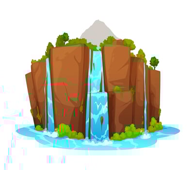 Cartoon waterfall or water cascade falling streams vector