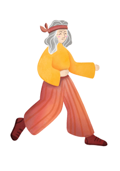 Watercolor illustration on transparent background. happy senior woman is enjoying jogging. Cardio exercises and running for seniors. concept of accessible environment and healthy lifestyle png