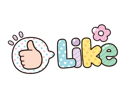 Cute icon 'Like' Cartoon style, Vector illustration.