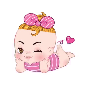 Cute girl cartoon in pink swimsuit winking eyes. Vector illustration