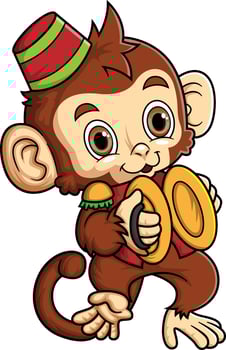 cute monkey playing percussion hand cymbals vector