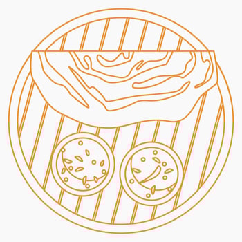 Editable Top View Outline Style Indian Masala Dosa With Chutney and Sambar on Plate Vector Illustration for Artwork of Cuisine Related Design With South Asian Culture and Tradition