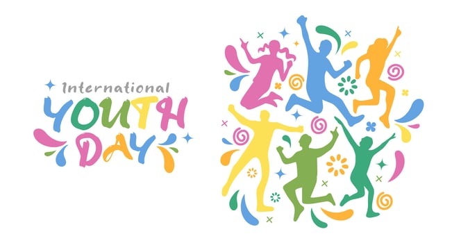 International Youth Day Banner With Young People Sillhouette Abstract Colorful Doodle vector