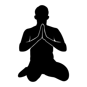Silhouette of a buddhist man sitting on her knees praying. Front view png