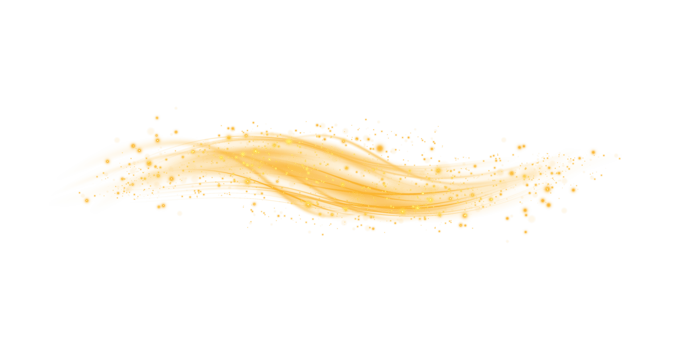 Yellow magic spirals with sparkles. Yellow light effect. Glitter particles with lines. Swirl effect. png