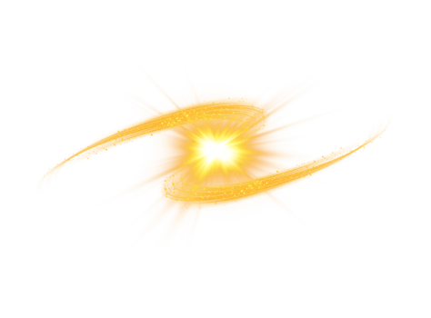 Yellow magic spirals with sparkles. Yellow light effect. Glitter particles with lines. Swirl effect. png