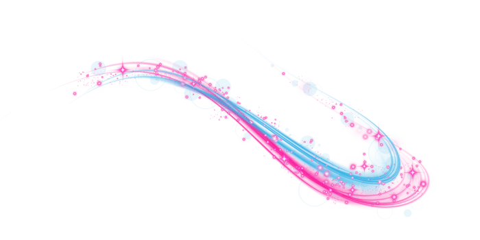 Pink and blue magic spirals with sparkles. Pink and blue light effect. Glitter particles with lines. Swirl effect. png