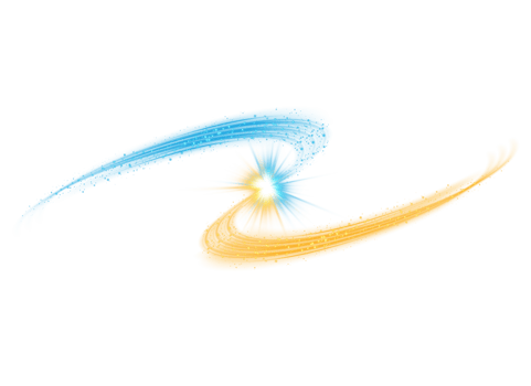 Yellow and blue magic spirals with sparkles. Yellow and blue light effect. Glitter particles with lines. Swirl effect. PNG. png