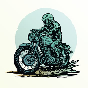Colorful vintage retro custom motorcycle ride on the street with a old stamp style illustration vector