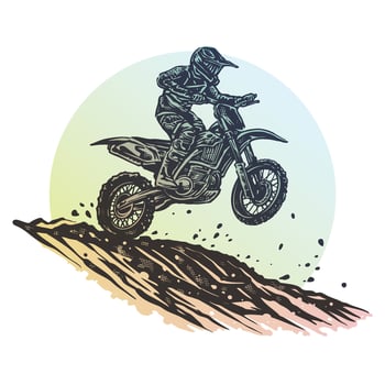 Colorful dirt bike motocross in action on the track with a vintage style illustration vector