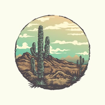 Cactus on the wild west desert arizona with a cartoon vintage style illustration vector