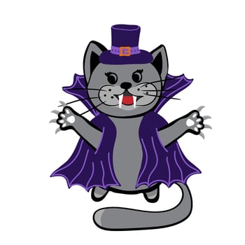 Cute cat in spooky outfit of dracula. Halloween Cat Costume Party. vector