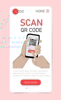 Scan qr code. Web app vertical template. Qr code payment, verification, online shopping, cashless technology concept vector