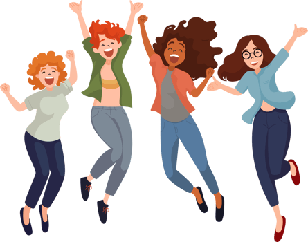 Group of Joyful Diversity Young People in Cheerful Action, Flat Style Cartoon Illustration. Friendship Concept. png