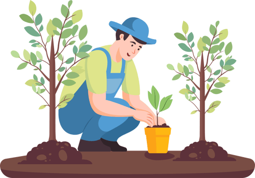 Save the Earth, Man Planting a Tree in Flat Style Cartoon Illustration. Earth and Environment Day. png