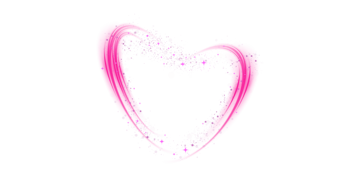 Abstract pink light lines of movement and speed in the shape of heart. Glow light effect. png