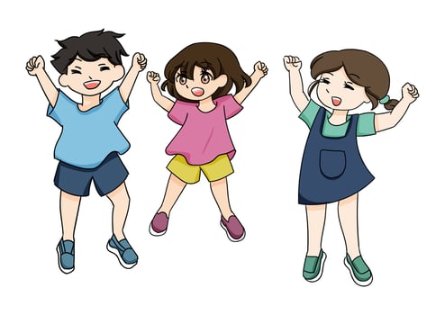 hand drawn children character illustration who is jumping vector