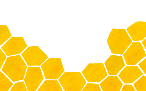 Beehive honeycomb horizontal background. Watercolor texture hexagon grid cells and bee honey cartoon banner. Childish style border with large scale bee honeycomb. Yellow organic honey print png