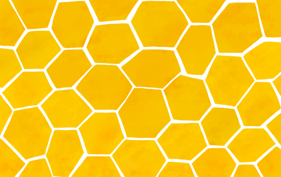 Beehive honeycomb horizontal background. Watercolor texture hexagon print, yellow sweet bee honey banner. Childish style backdrop with large scale bee honeycomb. Yellow organic honey print png