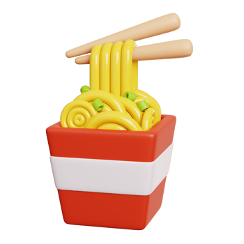 Takeaway carton wok box noodles. Fast food meal icon isolated. 3D Rendering png