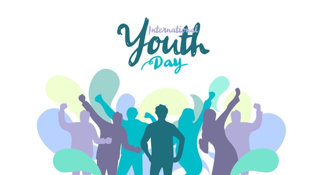 International Youth Day Banner With Calligraphy Hand Drawn Young People Sillhouette vector